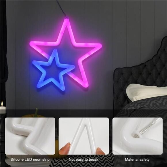 Star Neon Signs Pink Lights Wall Decor Decorations LED Wall Décor for Birthday - Picture 3 of 8